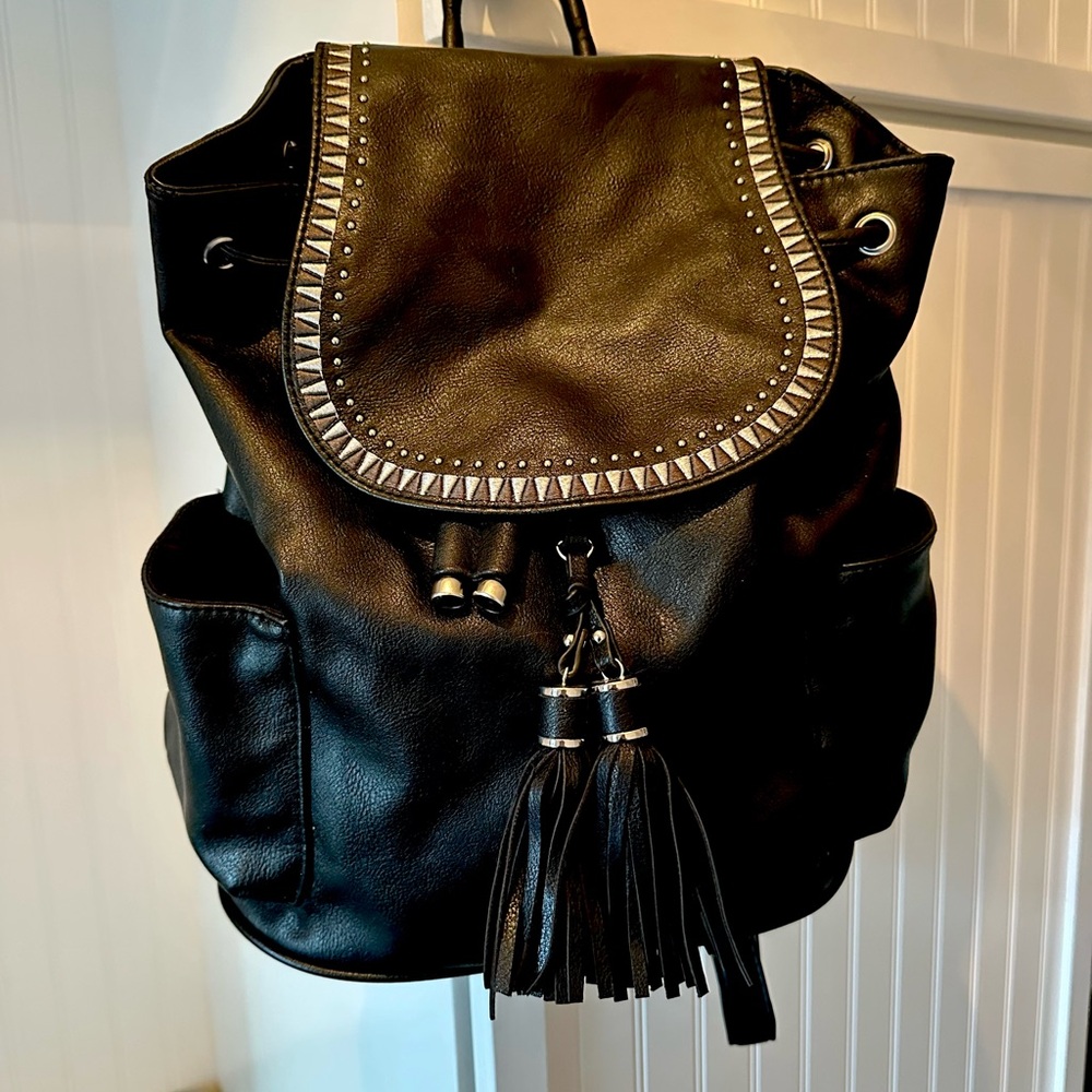 Chic and Edgy Black/Silver Studded Backpack